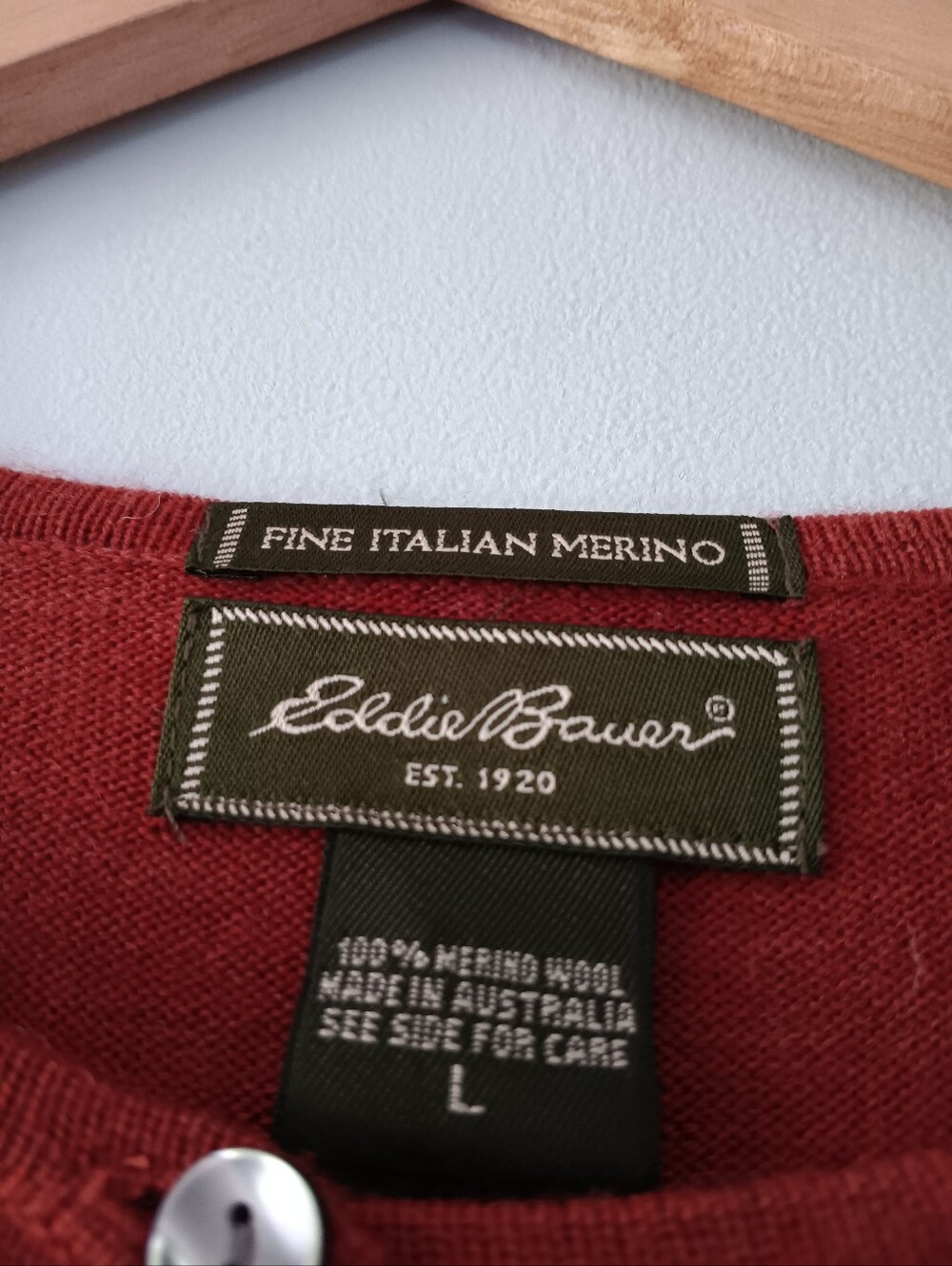 Eddie Bauer Fine Italian Merino Wool Burnt Orange Button Cardigan Sweater L - Picture 6 of 6
